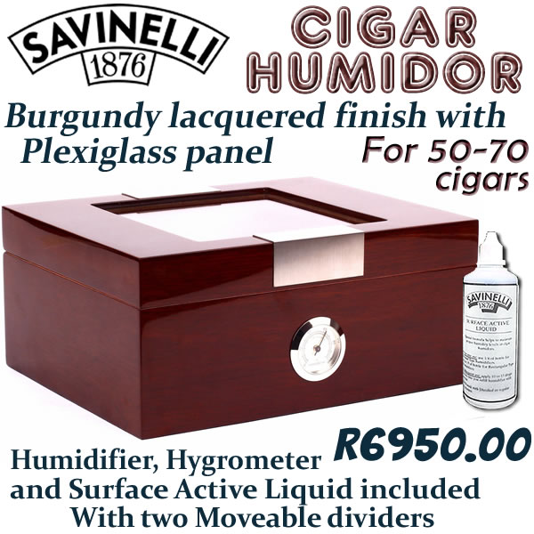 Savinelli Humidor, Burgundy lacquer, 50-70 cigars